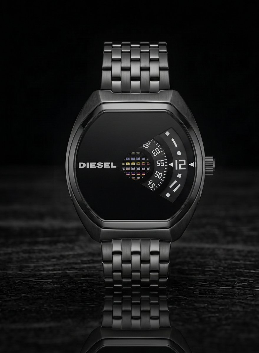 Cesur Tasarım Gunmetal Çelik Kasa Asimetrik Disk Saat