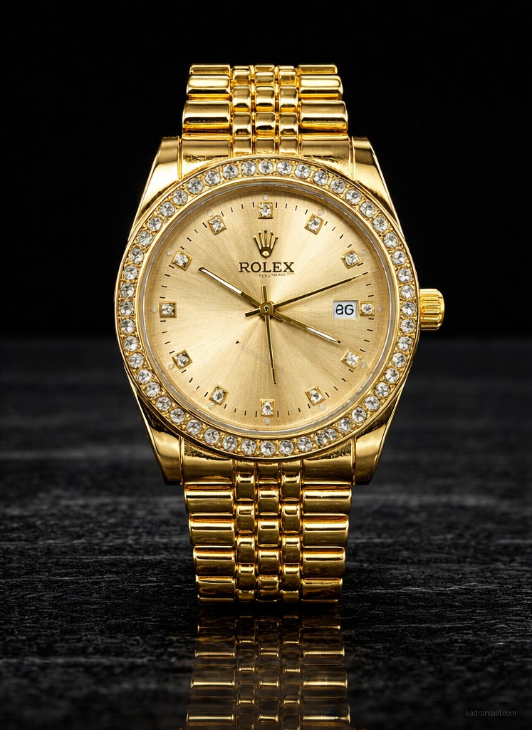 Altın Renk Taşlı İhtişamlı Kol Saati