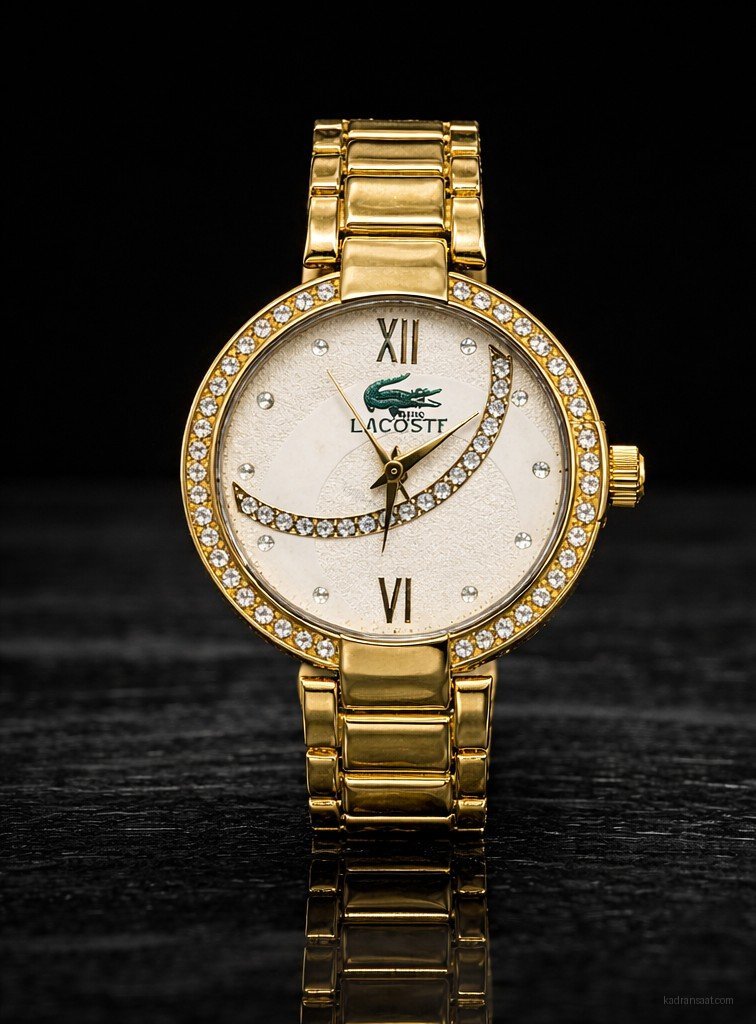 Active Serisi Altın Renk Taşlı Işıltılı Kadın Kol Saati